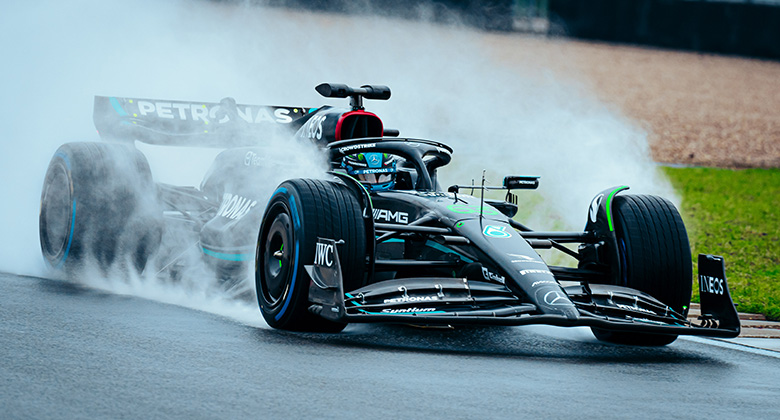  A formula e car with spinning tires